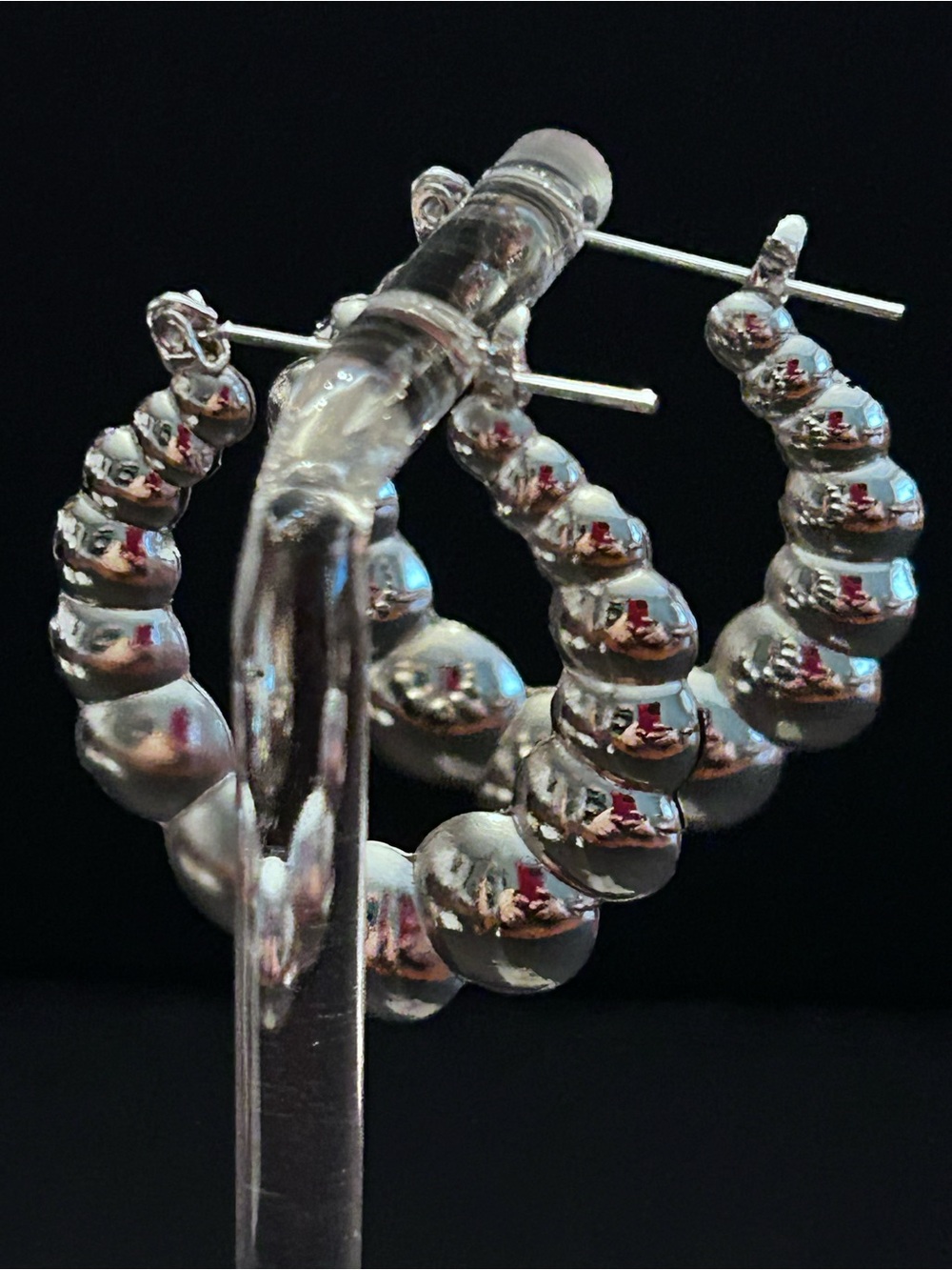 BUY 1 GET 1 FREE Silver Tone Beaded Hoop Earrings Lightweight Brand New